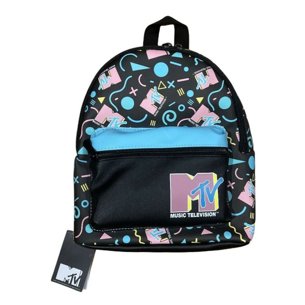 MTV Mini Backpack‎ - Bioworld Faux Leather Black 11.5"  Purse New with tag
